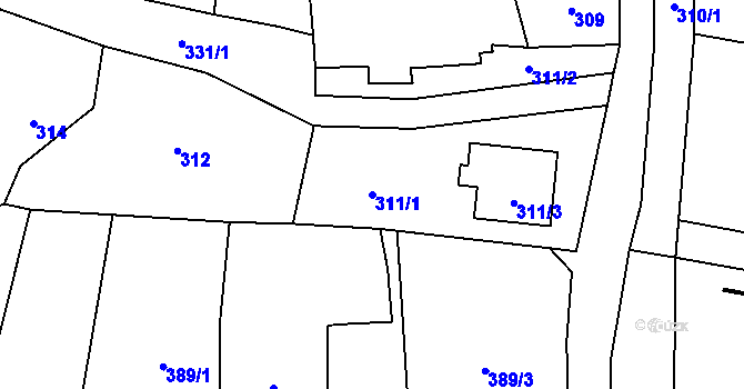 Parcela st. 311/1 v KÚ Zubří, Katastrální mapa