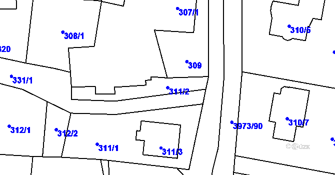 Parcela st. 311/2 v KÚ Zubří, Katastrální mapa