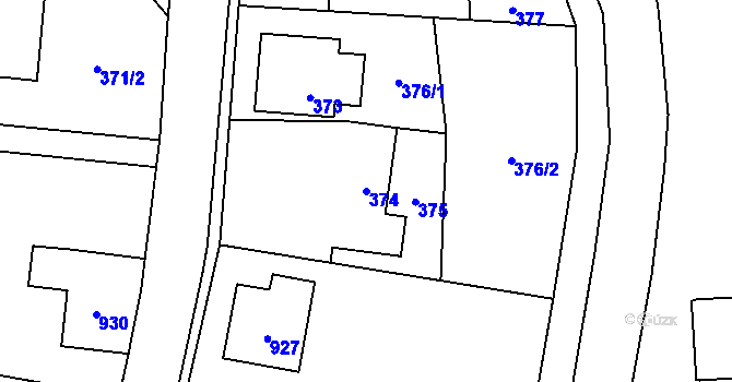 Parcela st. 374 v KÚ Zubří, Katastrální mapa
