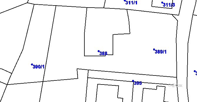 Parcela st. 388 v KÚ Zubří, Katastrální mapa