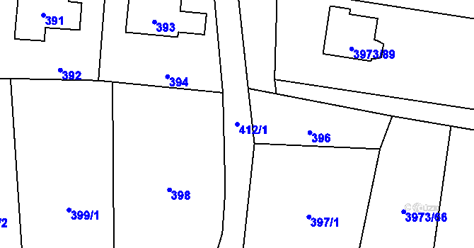Parcela st. 412/1 v KÚ Zubří, Katastrální mapa