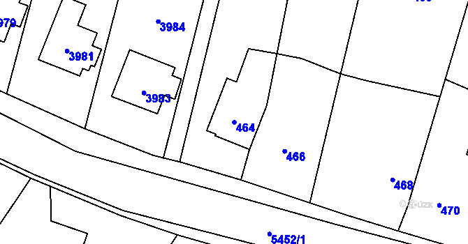 Parcela st. 464 v KÚ Zubří, Katastrální mapa