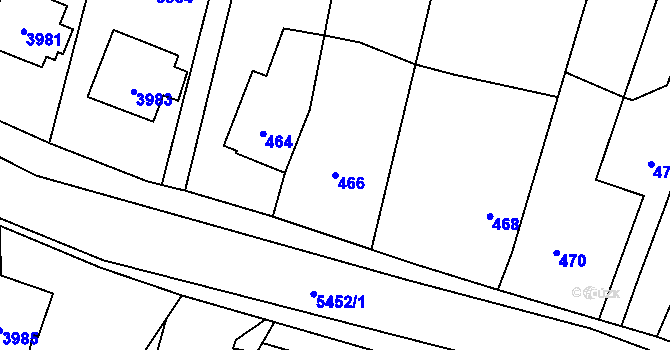 Parcela st. 466 v KÚ Zubří, Katastrální mapa