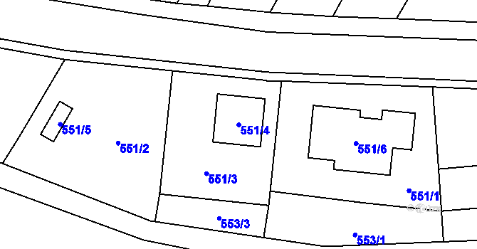 Parcela st. 551/4 v KÚ Zubří, Katastrální mapa
