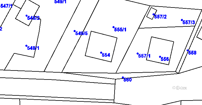 Parcela st. 554 v KÚ Zubří, Katastrální mapa