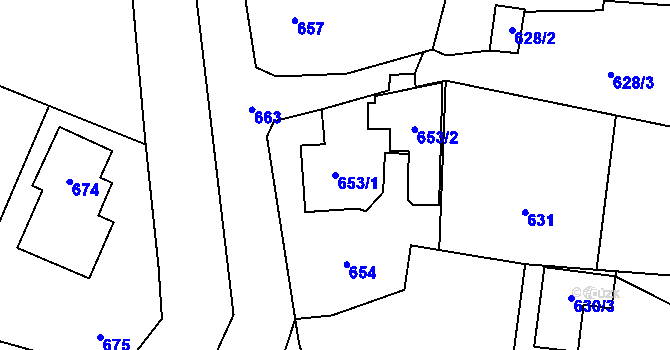 Parcela st. 653/1 v KÚ Zubří, Katastrální mapa