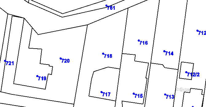 Parcela st. 718 v KÚ Zubří, Katastrální mapa