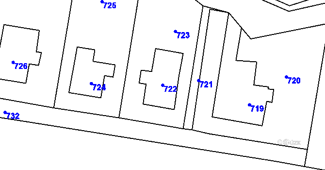 Parcela st. 722 v KÚ Zubří, Katastrální mapa