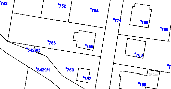 Parcela st. 755 v KÚ Zubří, Katastrální mapa
