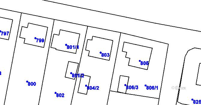 Parcela st. 803 v KÚ Zubří, Katastrální mapa