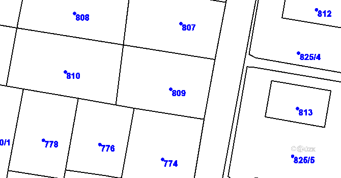 Parcela st. 809 v KÚ Zubří, Katastrální mapa