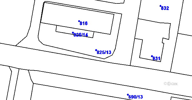Parcela st. 825/13 v KÚ Zubří, Katastrální mapa