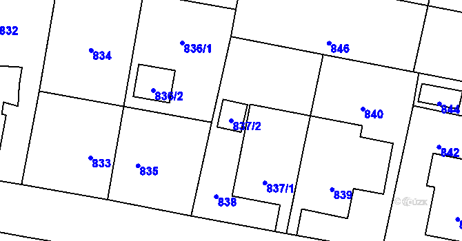 Parcela st. 837/2 v KÚ Zubří, Katastrální mapa