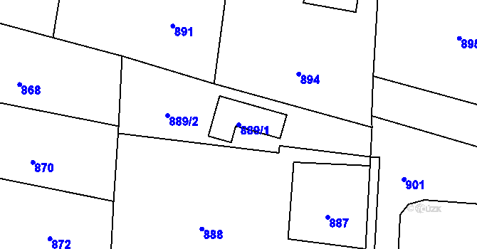 Parcela st. 889/1 v KÚ Zubří, Katastrální mapa