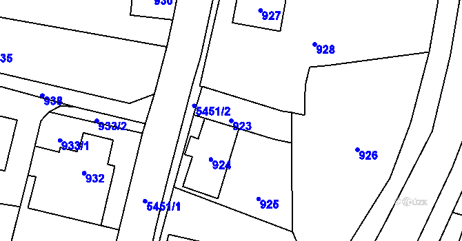 Parcela st. 923 v KÚ Zubří, Katastrální mapa
