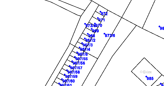 Parcela st. 967/3 v KÚ Zubří, Katastrální mapa