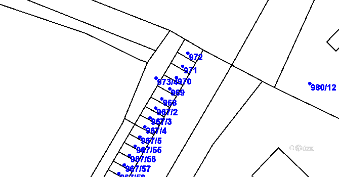 Parcela st. 969 v KÚ Zubří, Katastrální mapa