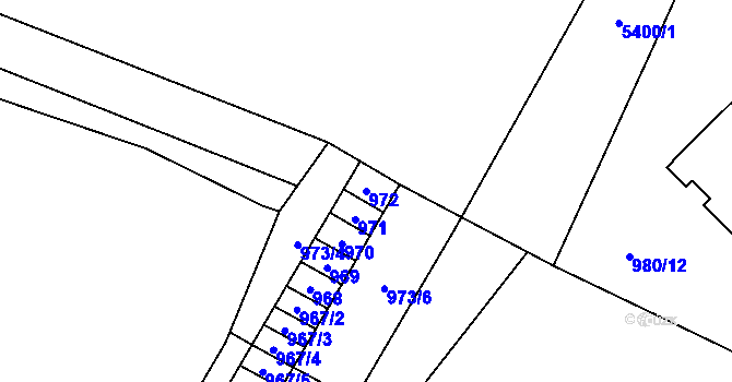 Parcela st. 972 v KÚ Zubří, Katastrální mapa
