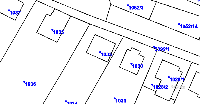 Parcela st. 1033 v KÚ Zubří, Katastrální mapa