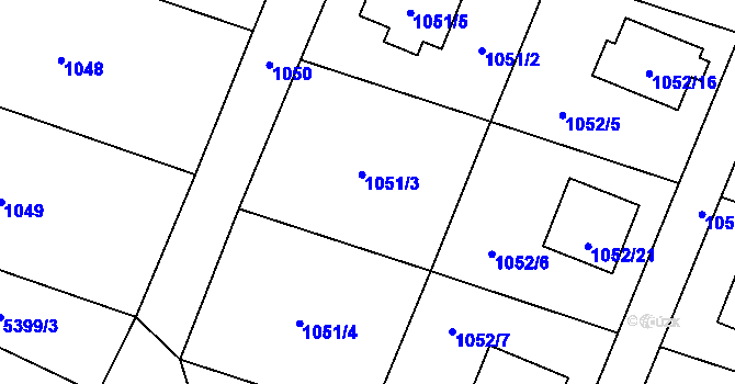Parcela st. 1051/3 v KÚ Zubří, Katastrální mapa