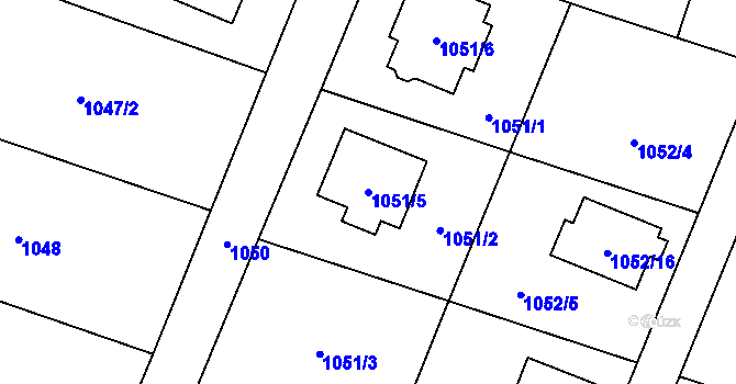 Parcela st. 1051/5 v KÚ Zubří, Katastrální mapa