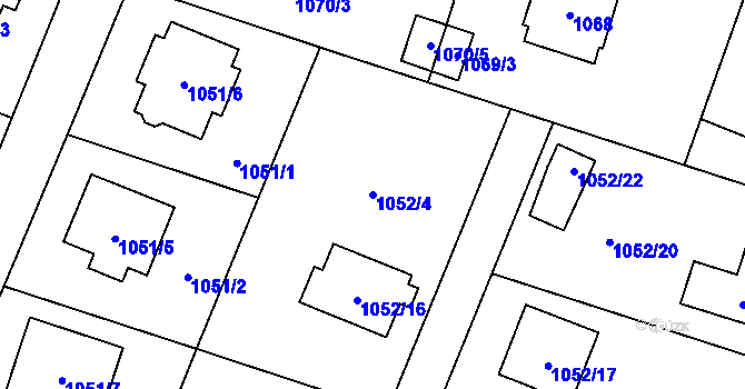 Parcela st. 1052/4 v KÚ Zubří, Katastrální mapa