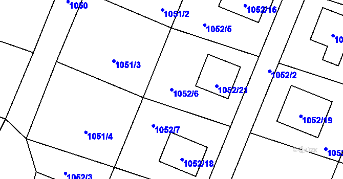 Parcela st. 1052/6 v KÚ Zubří, Katastrální mapa