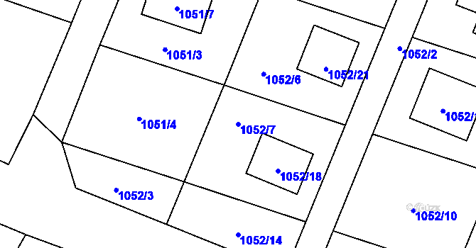Parcela st. 1052/7 v KÚ Zubří, Katastrální mapa