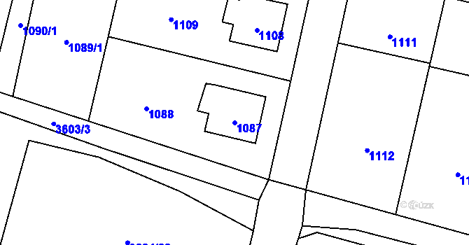 Parcela st. 1087 v KÚ Zubří, Katastrální mapa