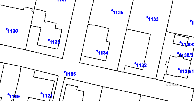 Parcela st. 1134 v KÚ Zubří, Katastrální mapa
