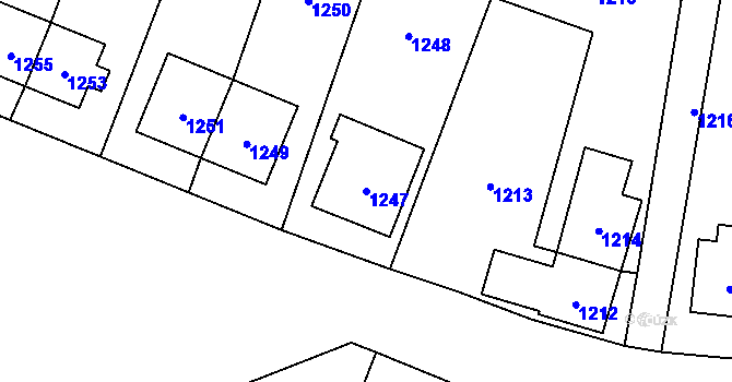 Parcela st. 1247 v KÚ Zubří, Katastrální mapa