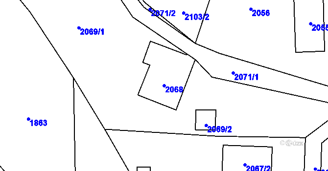 Parcela st. 2068 v KÚ Zubří, Katastrální mapa