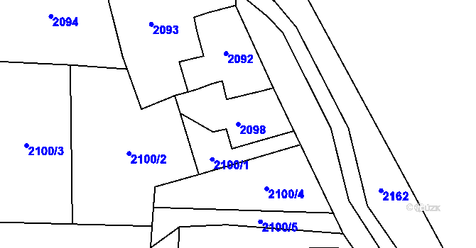 Parcela st. 2098 v KÚ Zubří, Katastrální mapa