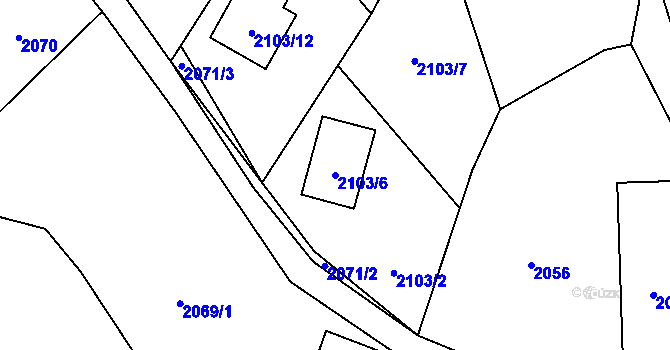 Parcela st. 2103/6 v KÚ Zubří, Katastrální mapa