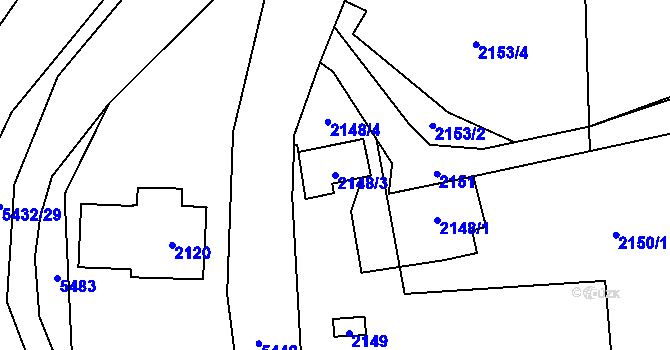 Parcela st. 2148/3 v KÚ Zubří, Katastrální mapa