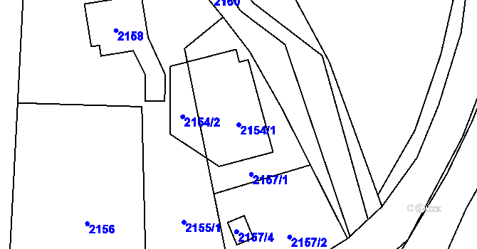 Parcela st. 2154/1 v KÚ Zubří, Katastrální mapa