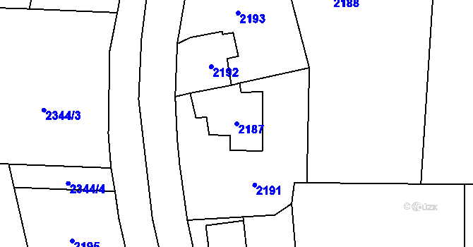 Parcela st. 2187 v KÚ Zubří, Katastrální mapa