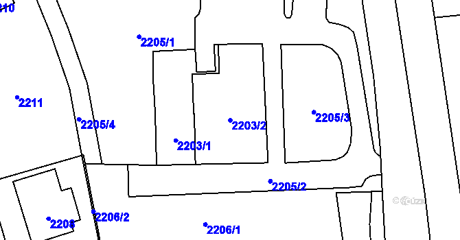 Parcela st. 2203/2 v KÚ Zubří, Katastrální mapa