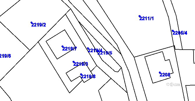 Parcela st. 2219/5 v KÚ Zubří, Katastrální mapa