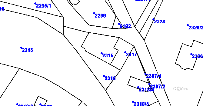 Parcela st. 2315 v KÚ Zubří, Katastrální mapa