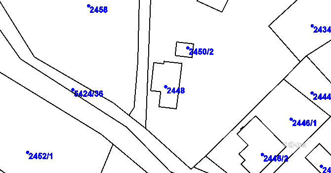 Parcela st. 2448 v KÚ Zubří, Katastrální mapa