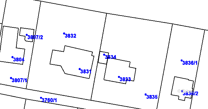 Parcela st. 3834 v KÚ Zubří, Katastrální mapa