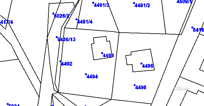 Parcela st. 4493 v KÚ Zubří, Katastrální mapa