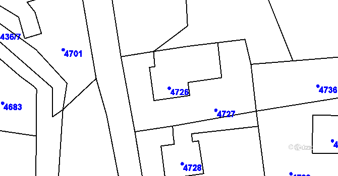 Parcela st. 4726 v KÚ Zubří, Katastrální mapa