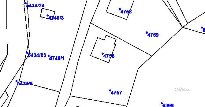 Parcela st. 4756 v KÚ Zubří, Katastrální mapa