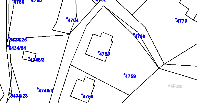 Parcela st. 4758 v KÚ Zubří, Katastrální mapa