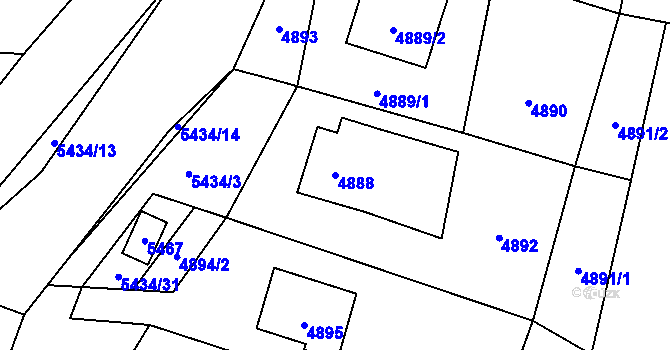 Parcela st. 4888 v KÚ Zubří, Katastrální mapa