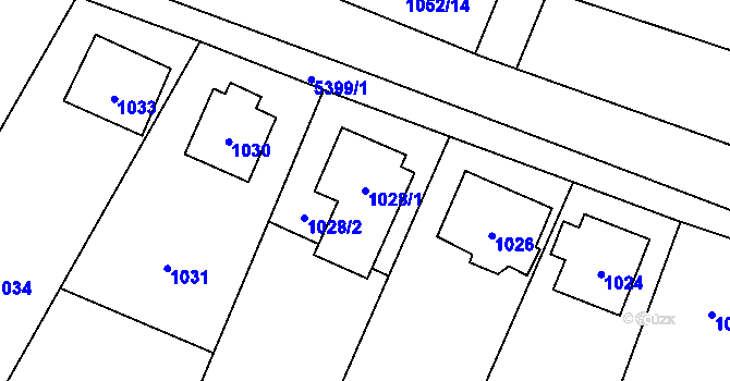 Parcela st. 1028/1 v KÚ Zubří, Katastrální mapa