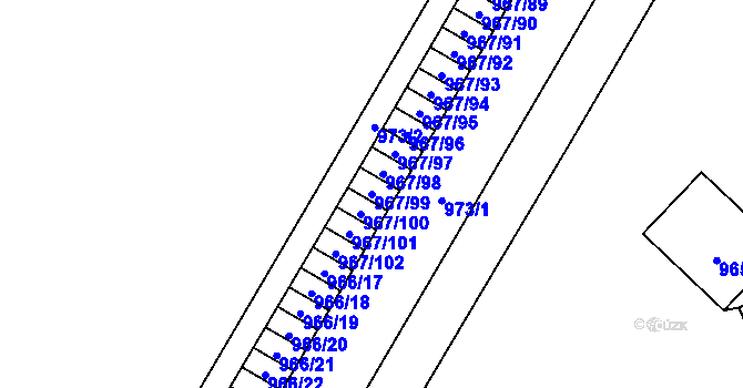 Parcela st. 967/99 v KÚ Zubří, Katastrální mapa