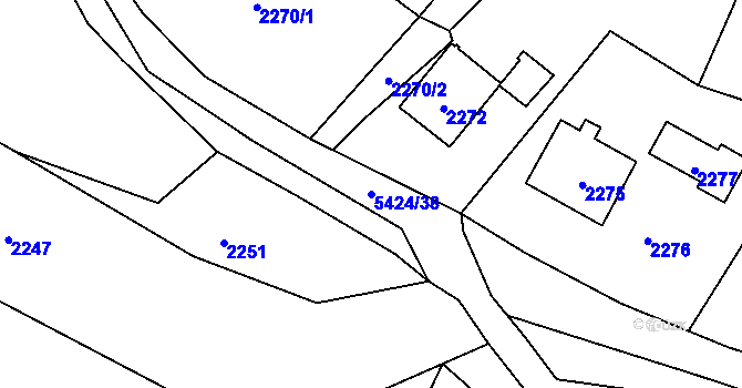 Parcela st. 5424/38 v KÚ Zubří, Katastrální mapa